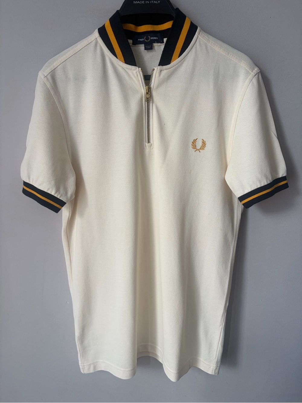 Fred Perry Cream Short Sleeve Half-Zip Polo Shirt